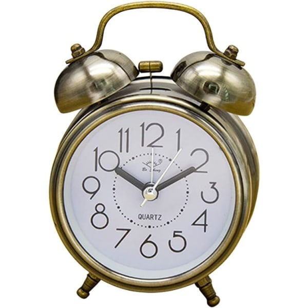 Vintage väckarklocka, 3" vintage dubbelklocka väckarklocka med nattljus, högt ingen tick (brons)