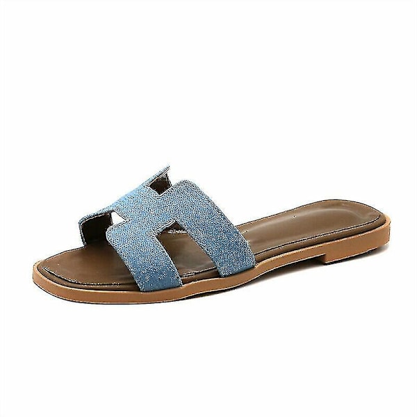 Dam sommarstrand platta sandaler kvinnliga tofflor utomhus kil sandaler plus storlek Blue Blue EU34