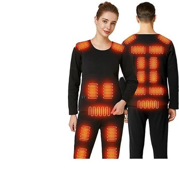 Opvarmet termoundertøjssæt til kvinder og mænd, elektrisk opvarmet undertøj Black Black M Men