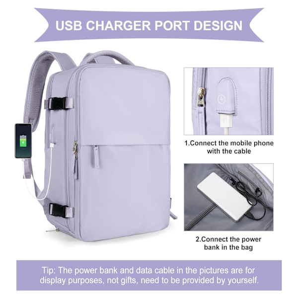 Kabinväskor 45x30x16 Underseat Rucksack för flygplan Handbagageväska underseat Carry On Backpack Laptopväska Dam Resväska med skofack,A purple