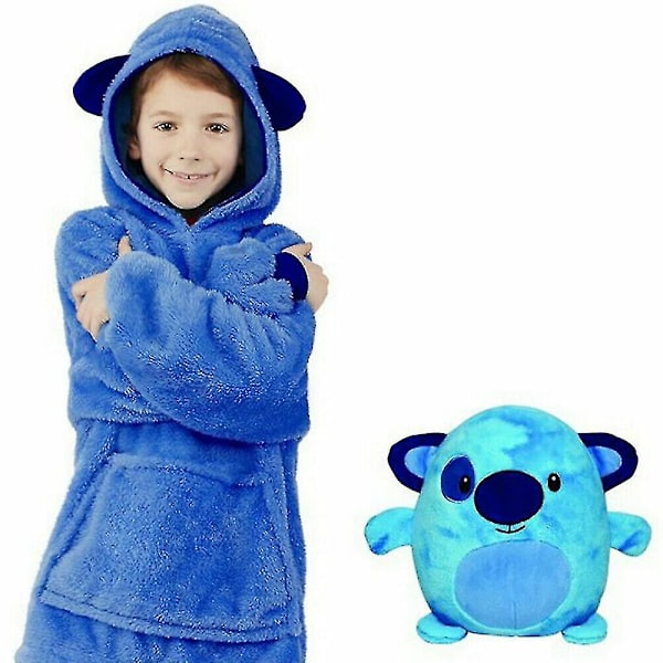 Filtfilt Sweatshirt Huggle Pets Hoodie Plyschfilt Mjuk Varm Barnrock Kudde blue