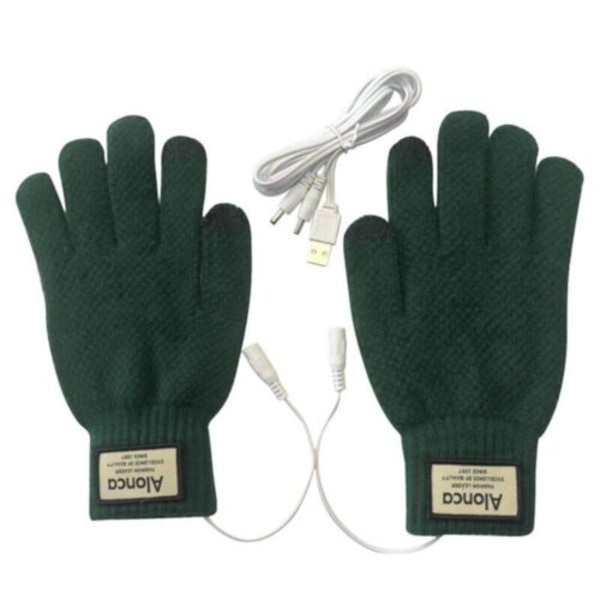 Elektriska uppvärmda handskar USB stickade varma thermal handskar män kvinnor Green