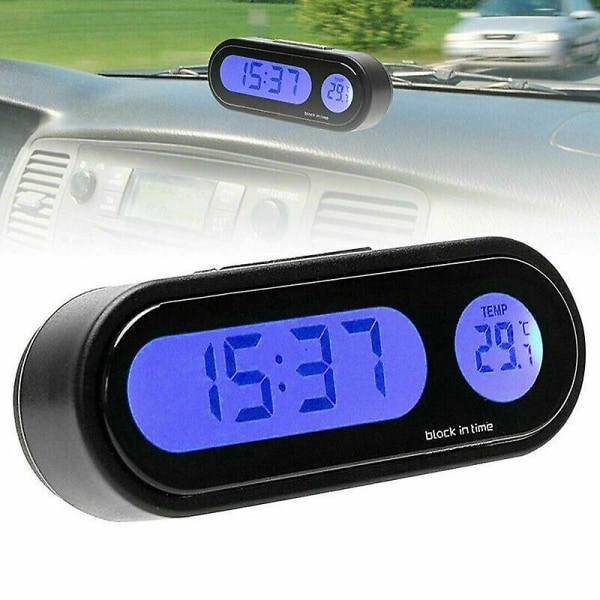 2 i 1 LCD digital bil elektronisk led-tidsklocka termometer W