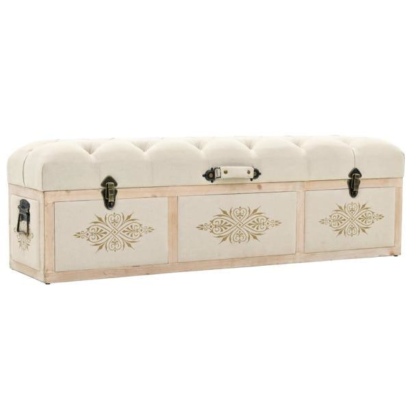 vidaXL Oppbevaringsbenk 110 cm kremhvit heltre gran og stoff Creme 15000