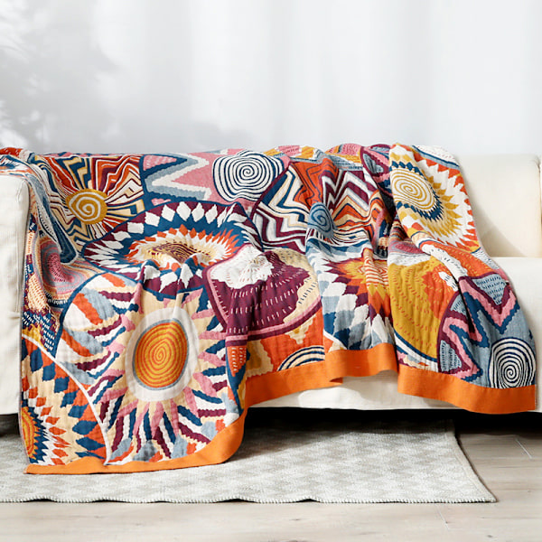 Boheme stil tæppe - 150 x 200 cm - Med mønster - Vævet bomuld - Vendbar - Til at se TV