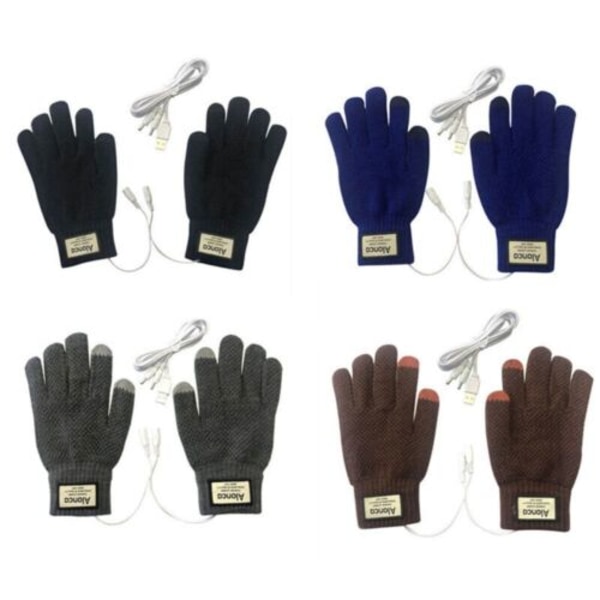 Elektriska uppvärmda handskar USB stickade varma thermal handskar män kvinnor Brown
