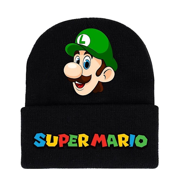 Super Mario Bros. Tryckt Stickad Mössa Unisex Varm Vintermössa med Uppvikt Kant, Present till Män och Kvinnor A