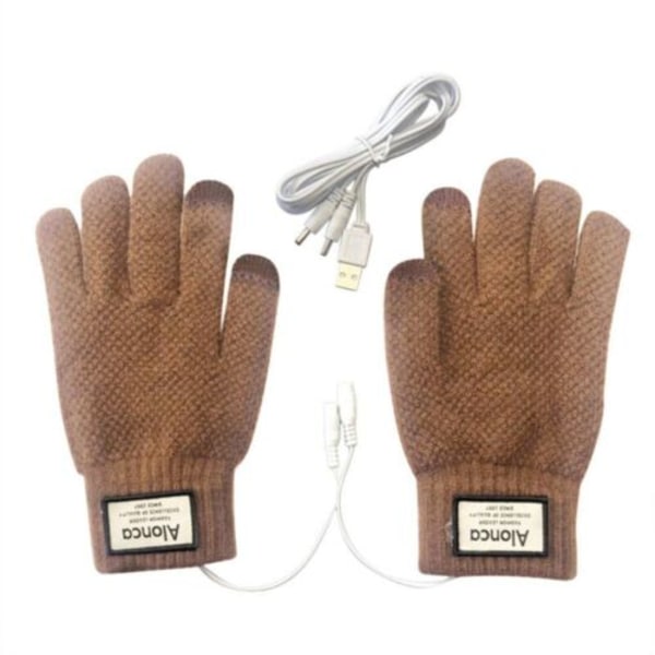 Elektriska uppvärmda handskar USB stickade varma thermal handskar män kvinnor Brown