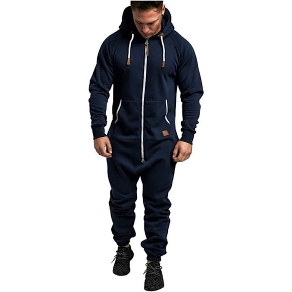 Männs Huvad Jumpsuits Full Zip Långärmad En-Delad Atletisk Löpning Jogging Tracksuit Blue XXXL