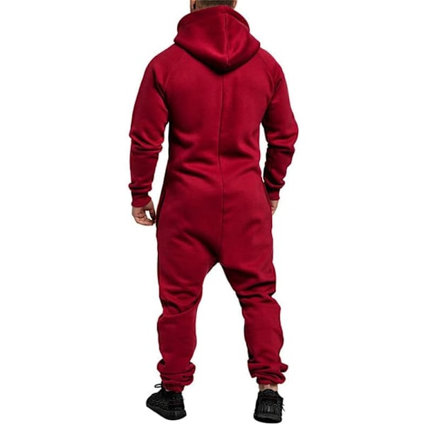 Männs Huvad Jumpsuits Full Zip Långärmad En-Delad Atletisk Löpning Jogging Tracksuit Red M