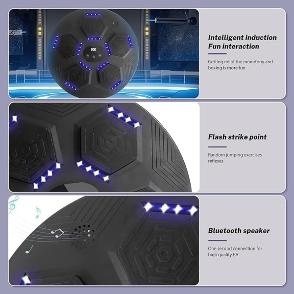 Musikboxningsmaskin, väggmonterad musikboxningsmaskin LED-ljus, Bluetooth -musik