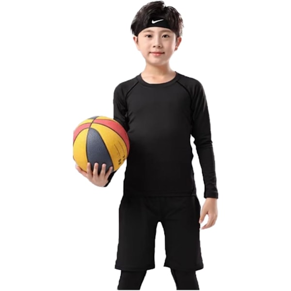 Barn Termisk Baslager Set Pojkar Kompressionsset Barn Gym Sport Kompressionsdräkt för 6~13 Ålder Fleece Black 10-11 Years