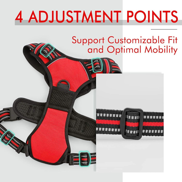 Hundsele med reflekterande linje, anti-draghundsele, träning, cykling, löpning, vadderad väst, justerbar bröstkorg red M