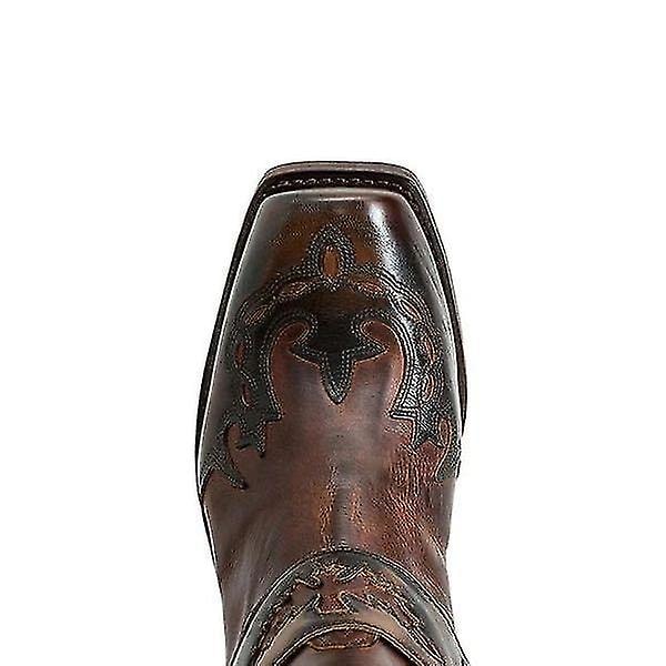 Lännenbootsit Miehille Vintage Kirjaillut Bootsit Neliökärkiset Kirjaillut Lyhyet Bootsit Tumma Kahvi Dark Coffee 44