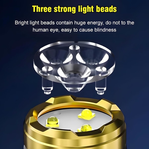 Treögd Monster Mini Ficklampa - Hög Lumen Laddningsbar Ficklampa - Superljus 9000 Lumen LED Ficklampa - 5 Lägen, 10 Timmars Drifttid Silver