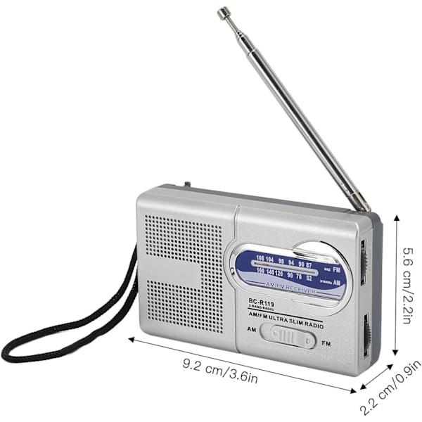 Bärbar radio, AM FM transistorradio med stor högtalare, batteridriven transistorradio, passar för seniorer och hem