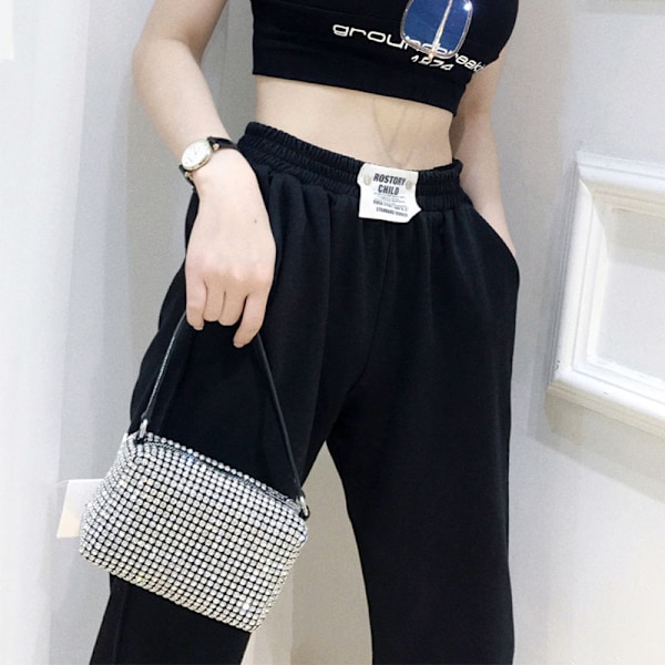 Rhinestone cross bag för kvinnor, glittrande kristallväska, glänsande aftonkoppling