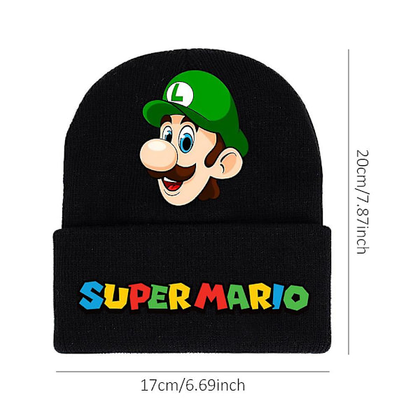 Super Mario Bros. Tryckt Stickad Mössa Unisex Varm Vintermössa med Uppvikt Kant, Present till Män och Kvinnor D