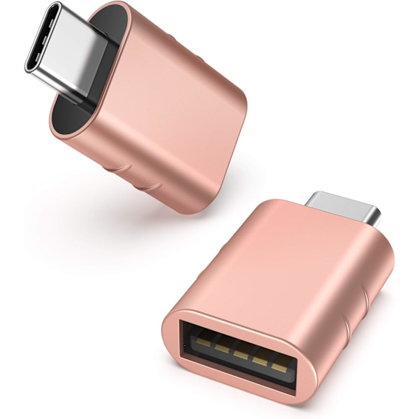 USB C till USB-adapter (2-pack), USB-C hane till USB 3.0 hona adapter kompatibel med iPhone 15 Pro Max MacBook Pro Air efter 2016, roséguld Rose Gold