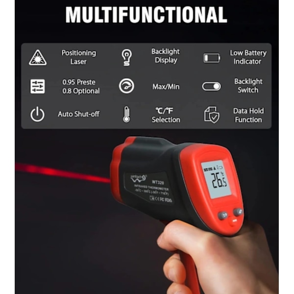 Infraröd Termometer Matlagning Digital Temperaturpistol -58℉-716℉(-50℃-380℃) med Max Min Mätvärden (Ej för Människokroppen) (Het Försäljning)