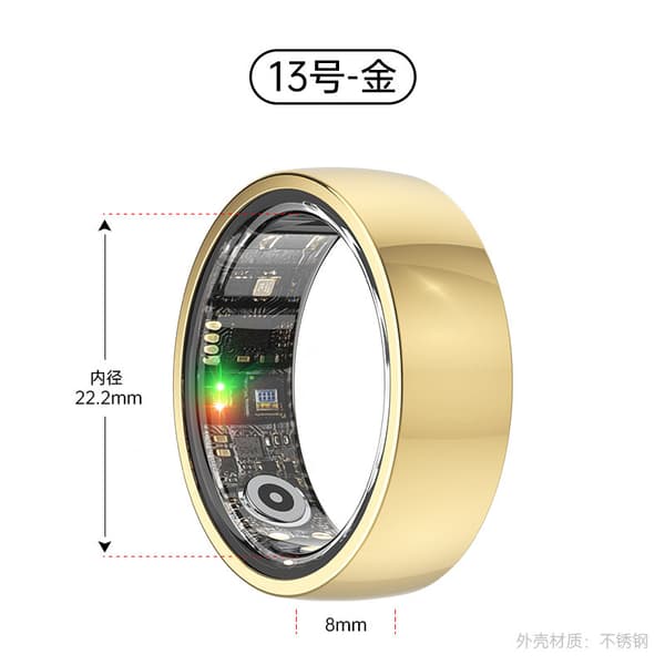 Smart Ring R1000 – Søvnmonitor, Bluetooth 5.0, Blodiltmåler Guld Guld 13