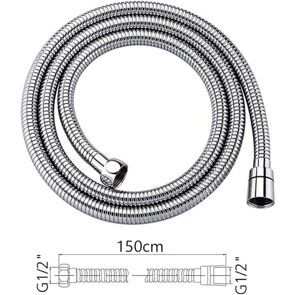 Rostfri duschslang (G1/2 tum, 150 CM), Anti-Twist duschslang, Silver/Krom