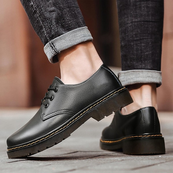 Herre Oxfords Støvler Komfortable Skridsikre Runde Tåspidser Formelle Dressko Arbejdssko til Mænd - Perfekt Sort Black 43