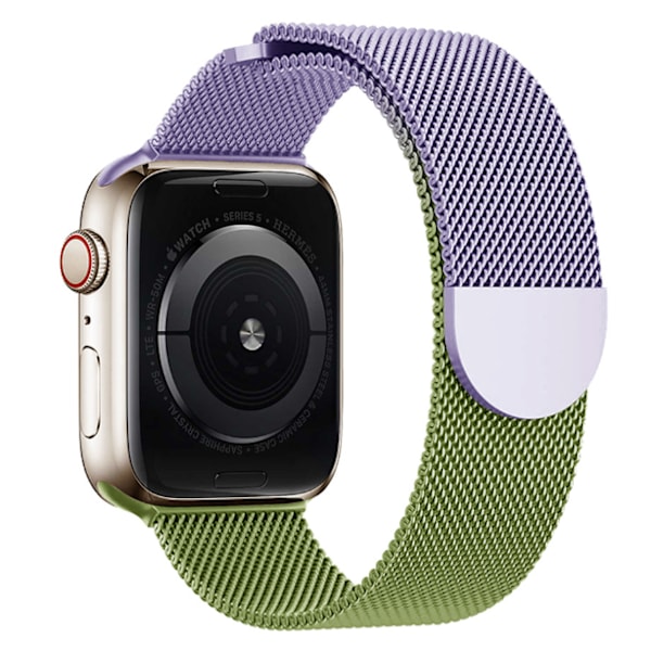 Milanese metallband med magnet, passar Apple Watch-armband iWatch serier 9 3 6 5 SE 7 8 Ultra 2 Purple and green 42mm/44mm/45mm/49mm