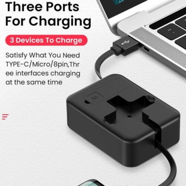 4-i-1 USB-laddare, infällbar datakabel, typ C, mikro-kabelstativ Black