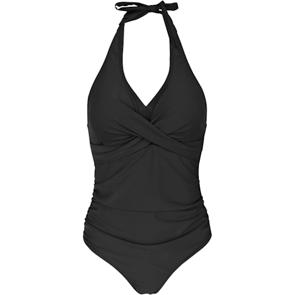 Baddräkt för kvinnor med magkontroll, push-up, formande baddräkt, halterneck, baddräkt utan rygg BLACK BLACK L