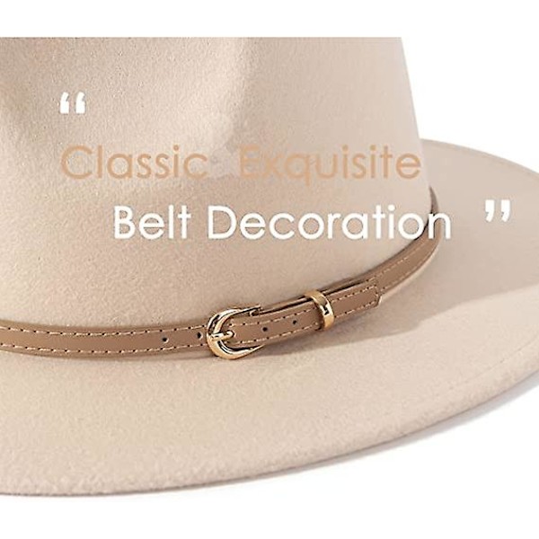 Dame klassisk filt Fedora hatt med bred brem med beltespenne
