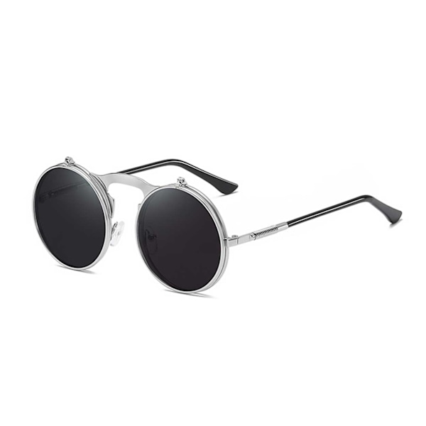 Runda Uppfällbara Solglasögon Silver Svart Glas silver