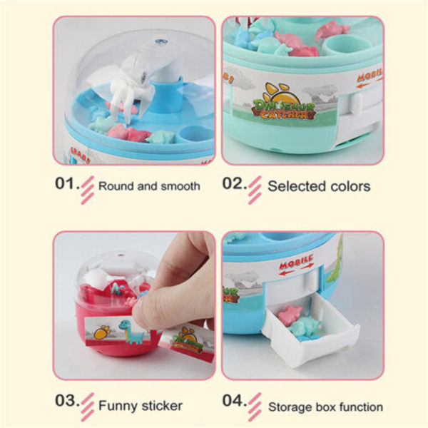 Mini Claw Machine för barn Toy Grabber Catcher Toy Dinosaurie Pink