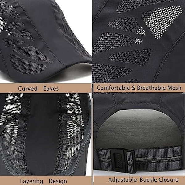 Platt keps för män, justerbar snabbtorkande basker basebollkeps andningsbar sommar anka näbb körning solhatt utomhus keps sportkeps Dark Grey