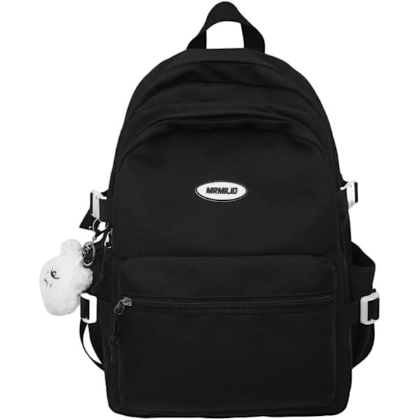 Kawaii Ryggsäck med Söt Tillbehör Estetisk 15,6 Tums Laptop Ryggsäck Hänge (Svart)