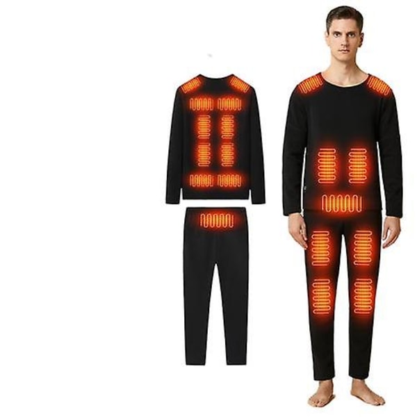 Opvarmet termoundertøjssæt til kvinder og mænd, elektrisk opvarmet undertøj Black Black S Men