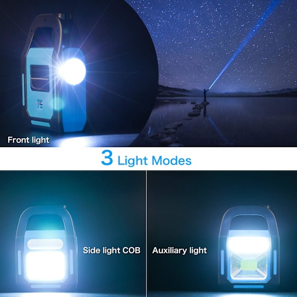 1-pak 3-i-1 Sol- og USB-opladelig Superstærk COB LED Campinglampe, Opladning til Enhed, Vandafvisende Nødlygte LED-lampe