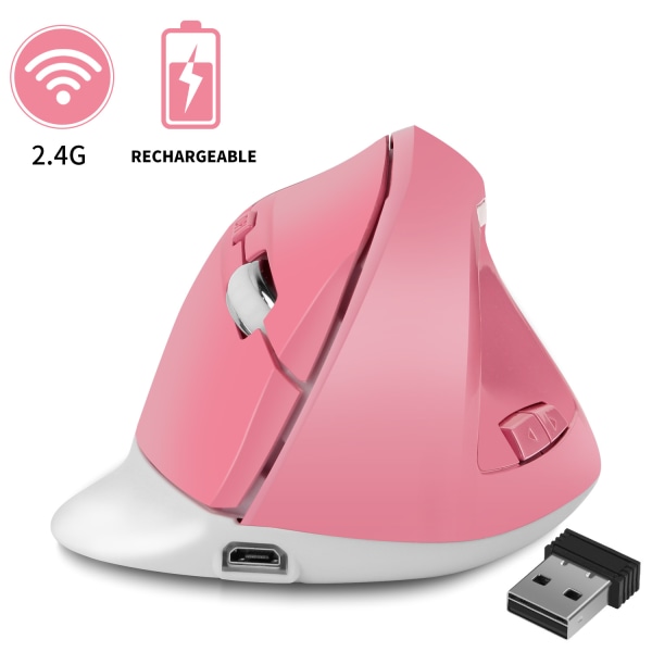 2,4 GHz ergonomisk mus Optisk vertikal trådlös mus för bärbara datorer Pink