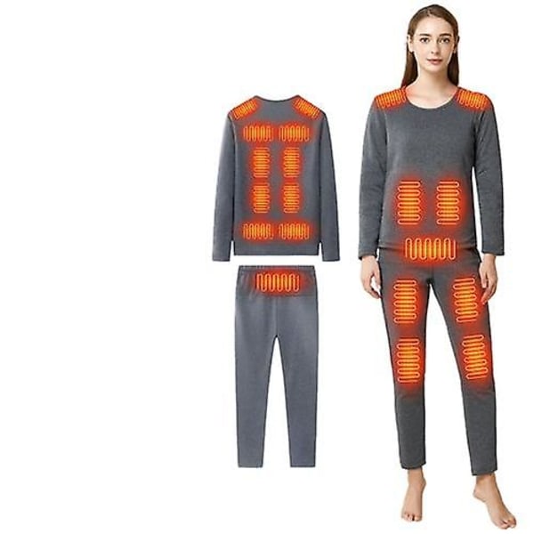 Lämmitetty terminen alusvaatesetti naisille ja miehille, sähköinen lämmitetty alusasu Grey Grey XL Women
