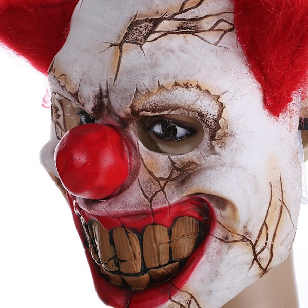 Latex Clownmask, vuxenstorlek, med hår, kostymfest rekvisita mask (röd hår)