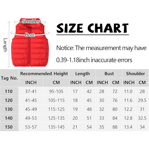 Barn Puffer Väst Pojkar Flickor Väst Lätt Dunväst Ståkrage Ärmlös Jacka Vinter Vadderad Väst Vindtät Kroppsvärmare Gilets Red 5-6 Years