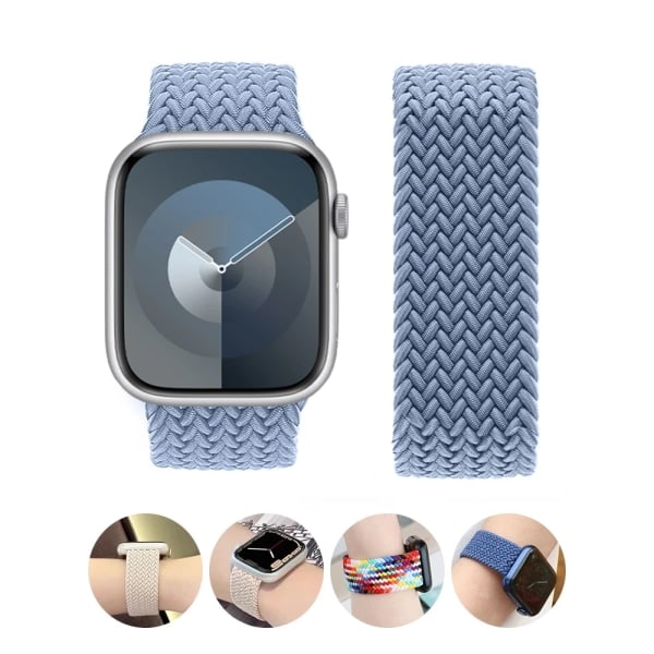 Flätat Solo Loop för Apple Watch Band 44mm 45mm 42mm 40mm 38mm 41mm Ultra 49mm Armband correa iwatch Serie 9 SE 8 7 6 5 Rem Blueberry L Blueberry L