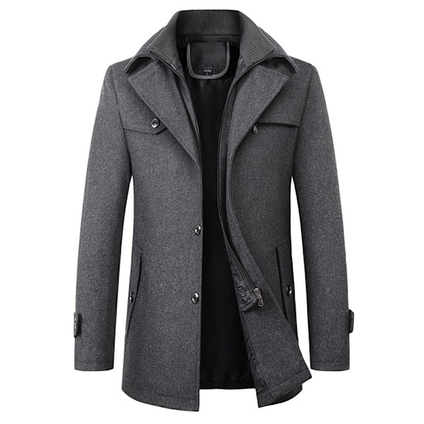 HERRE Ullfrakk Høst og Vinter Dobbel Krage Ullfrakk Krage Tykk Ullfrakk Lang Jakke grey grey 4xl