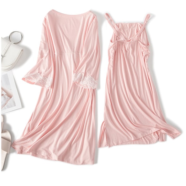 2 st/set Graviditetspyjamas Nattkläder Amning Gravid Kvinna Sjal Amning Nattlinne Maternity Labor Klänning+Robe Förlossning rosa L