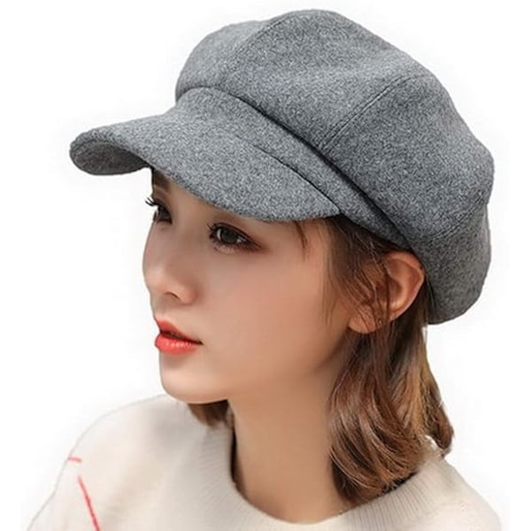 Damen Newsboy Hut Cabbie Mütze Visor Baskenmütze Winter Grey