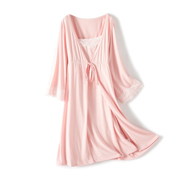 2 st/set Graviditetspyjamas Nattkläder Amning Gravid Kvinna Sjal Amning Nattlinne Maternity Labor Klänning+Robe Förlossning rosa L
