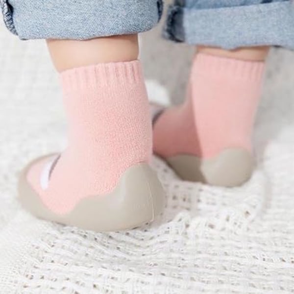 Barnstrumpor och skor, vinterfrottéstrumpor och skor, halkfria Pink