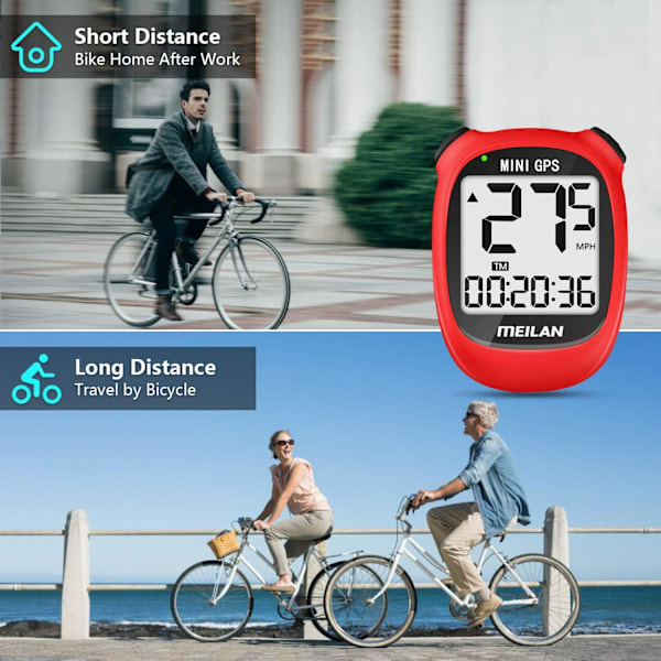 M3 Mini GPS Cykeldator, Trådlös Cykelmätare och Hastighetsmätare IPX5 Vattentät Cykeldator med LCD-skärm Röd