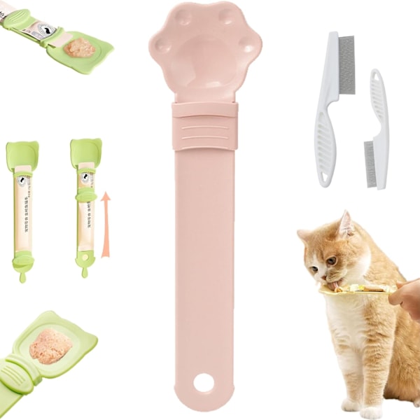 Katt Happy Spoon, Happy Spoon Kattgodismatare, Katt Strip Feeder Squeeze Spoon, Multifunktionell Husdjursmatare Husdjursskedar, Våt Godis Squeeze Spoon (1PC) 1PC Pink 1pc