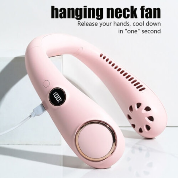 Uppladdningsbar Neck Fan Speed Luftkylare Hängande USB Lazy Neckband Pink